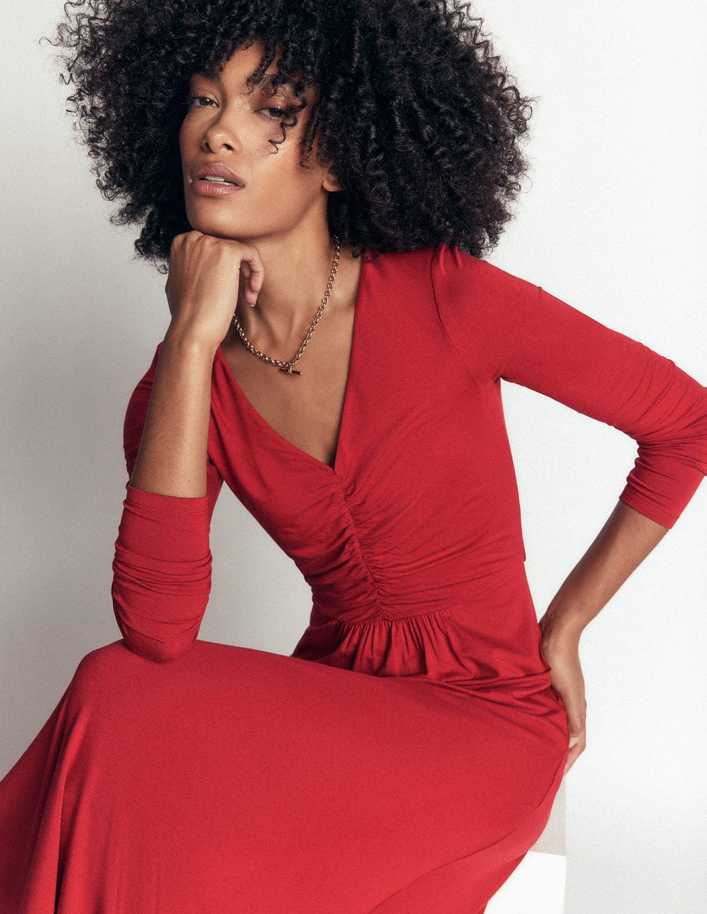 Jasmine Ruched Jersey Dress-Crimson Red