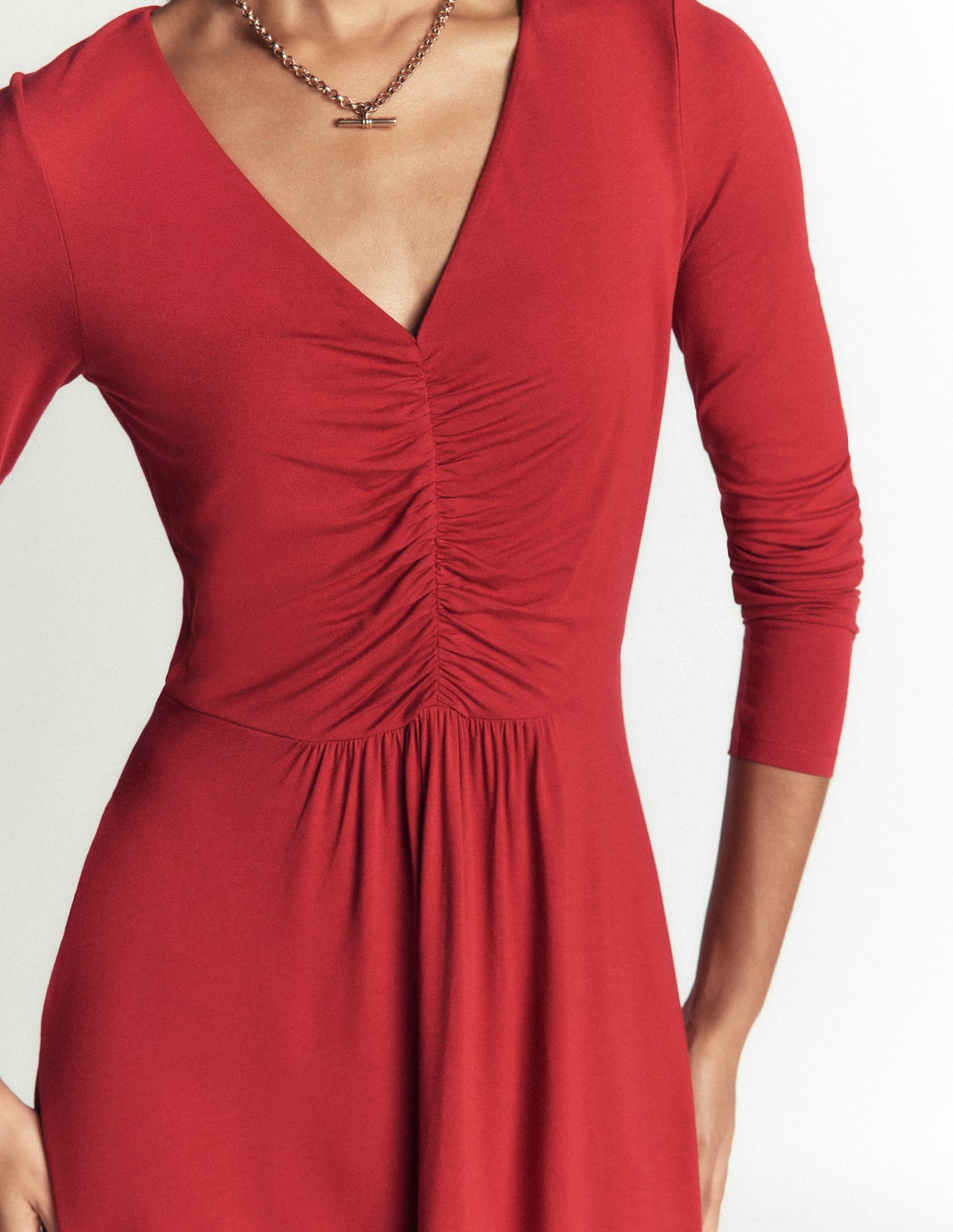 Jasmine Ruched Jersey Dress-Crimson Red