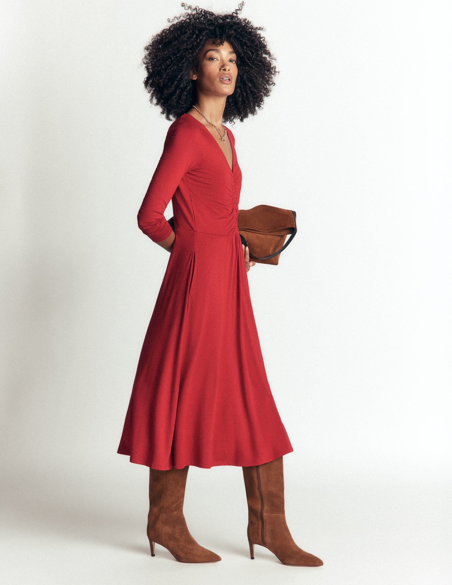 Jasmine Ruched Jersey Dress-Crimson Red