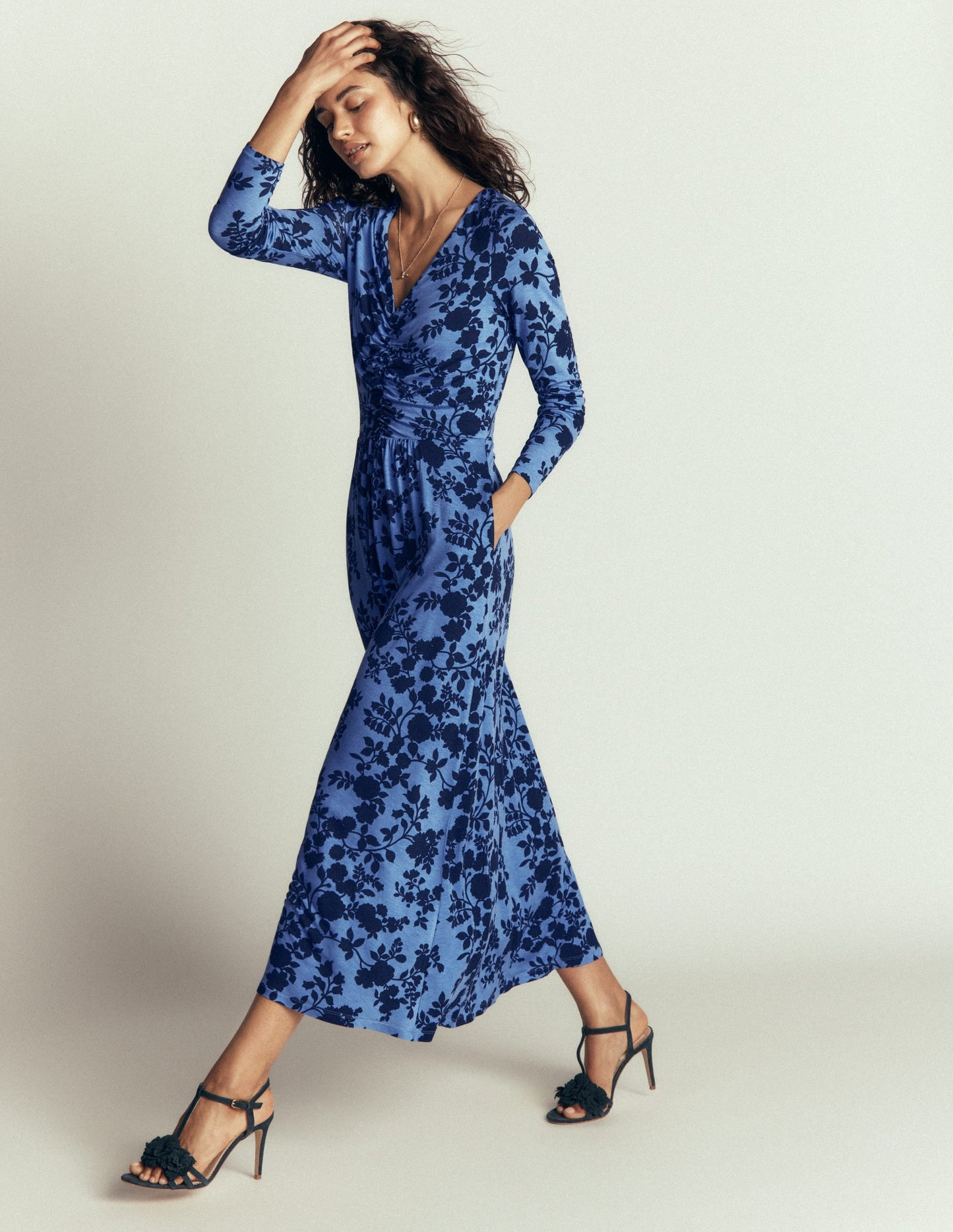 Jasmine Ruched Jersey Dress-Forget Me Not, Bouquet Breeze