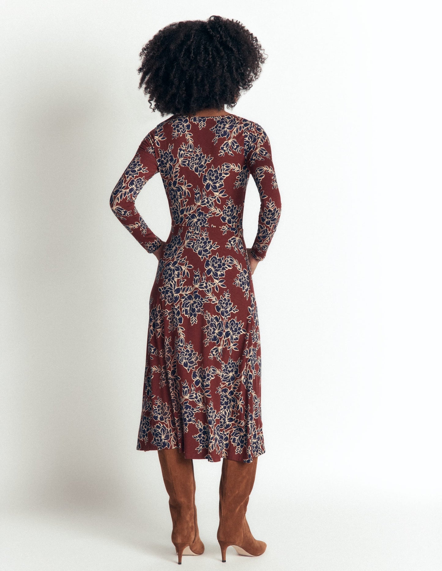 Jasmine Ruched Jersey Dress-Roasted Brown, Enchanted Peony