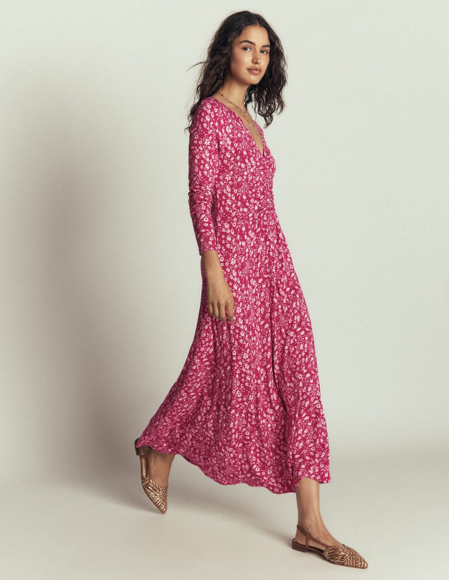 Jasmine Ruched Jersey Dress-Sweet Cherry, Scattered Flora