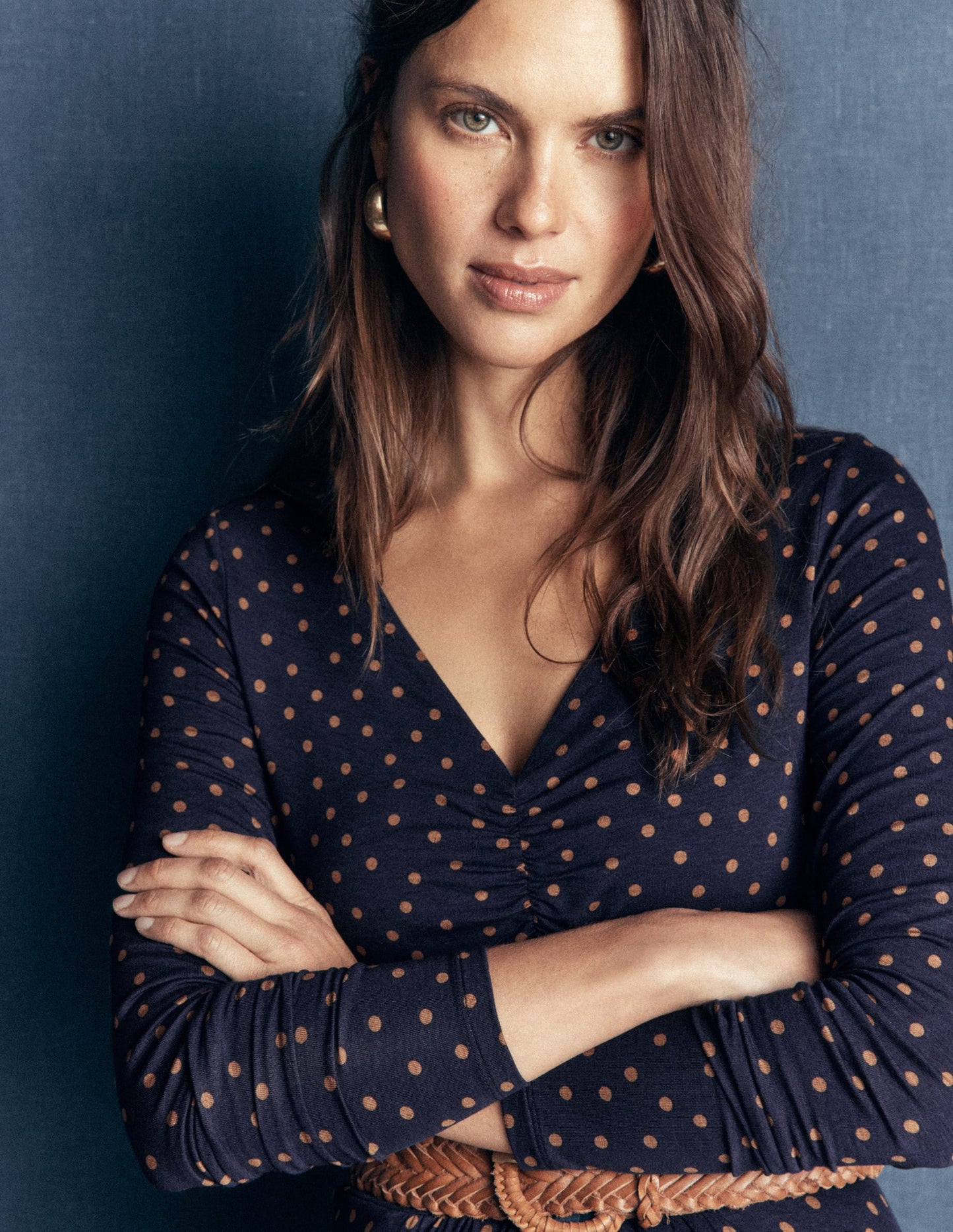 Jasmine Ruched Jersey Dress-French Navy, Painted Dot Space