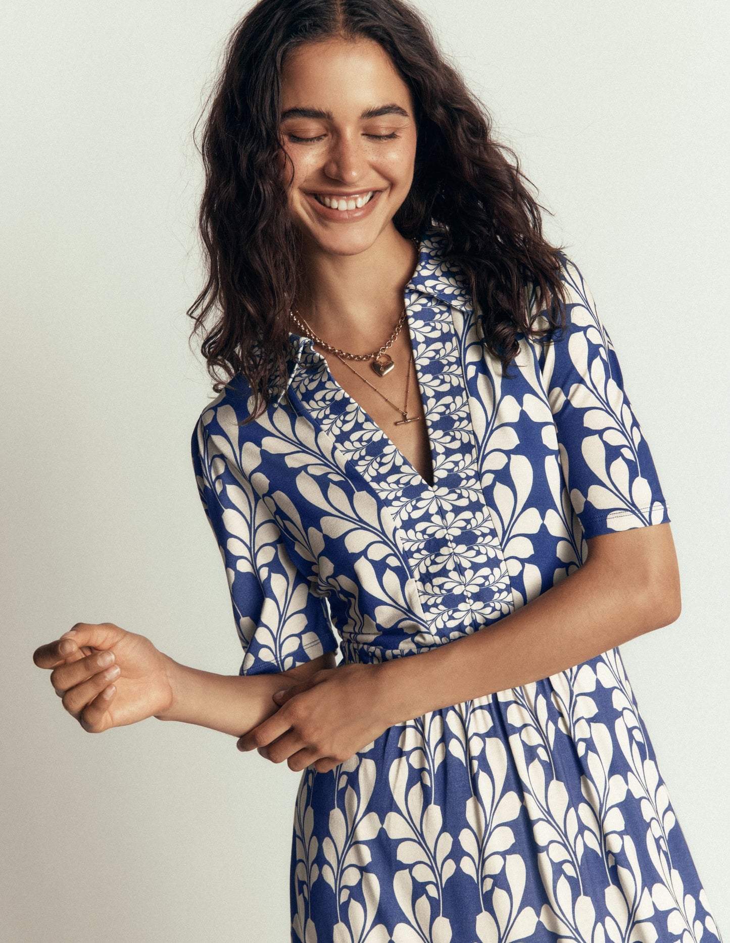Heidi Jersey Midi Tea Dress-Denim Blue, Delicate Trail