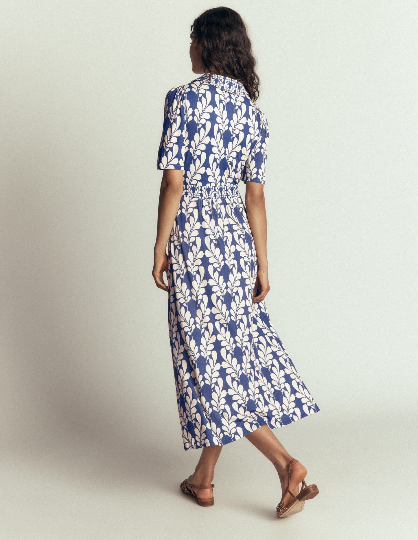 Heidi Jersey Midi Tea Dress-Denim Blue, Delicate Trail