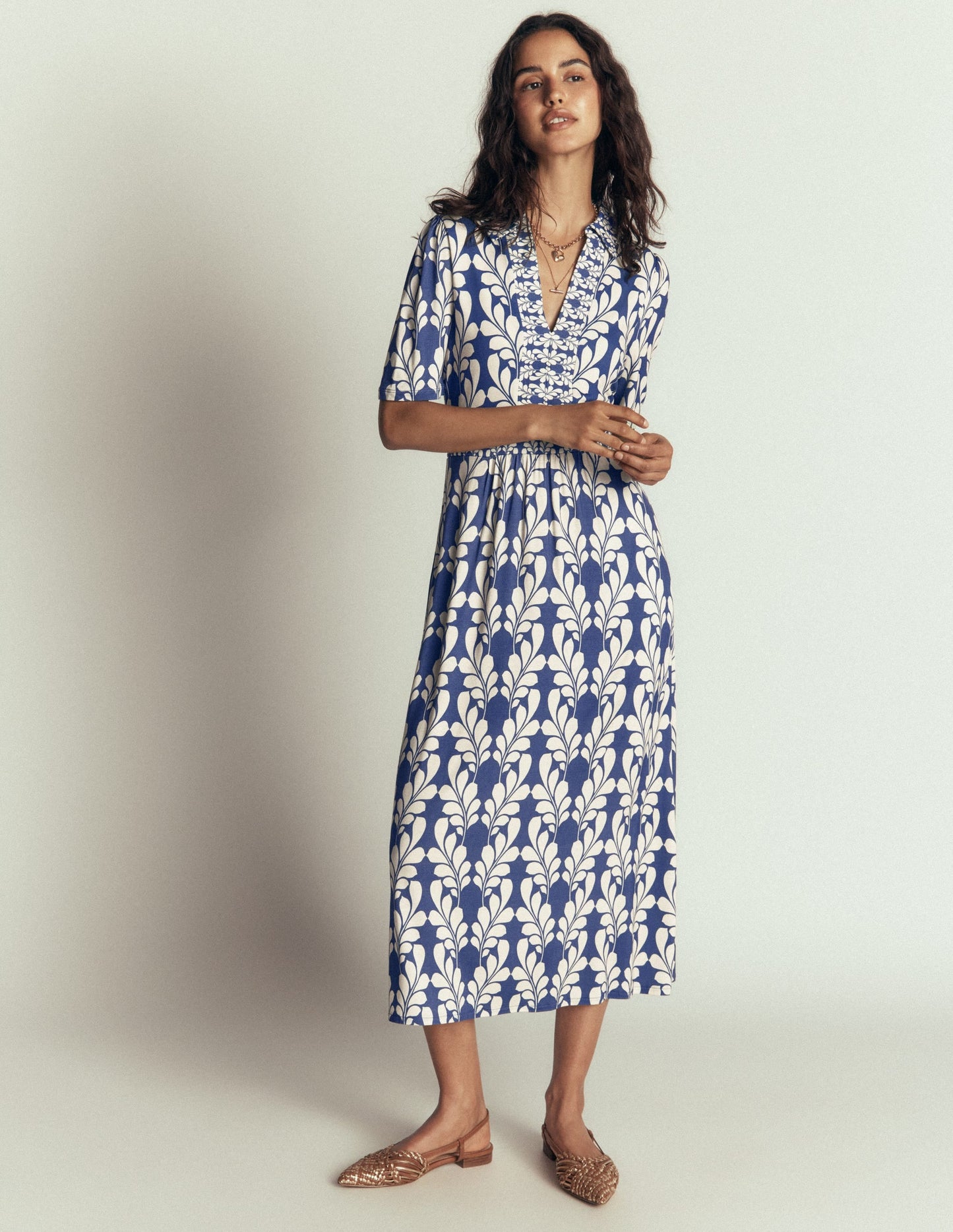 Heidi Jersey Midi Tea Dress-Denim Blue, Delicate Trail