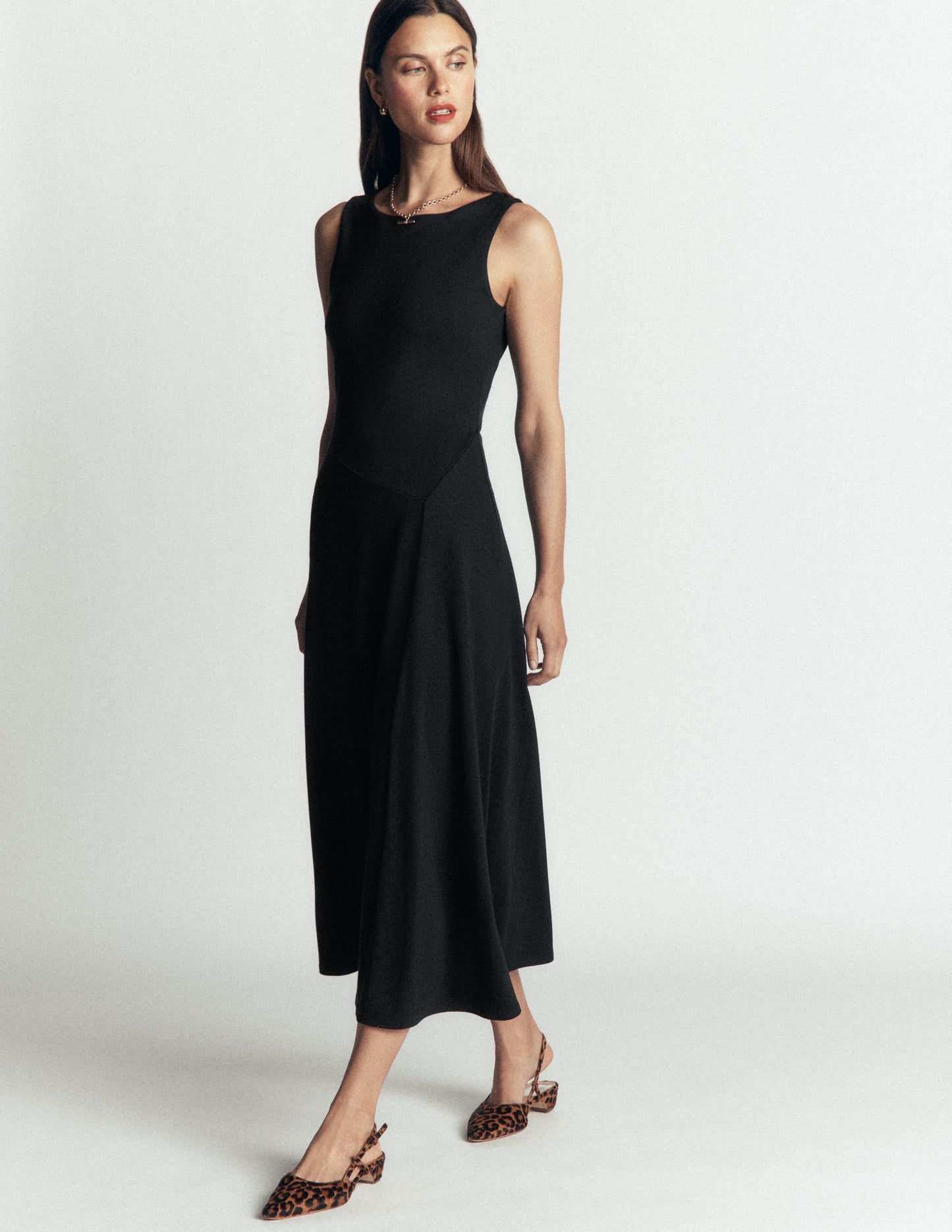 Asymetric Ponte Midi Dress-Black