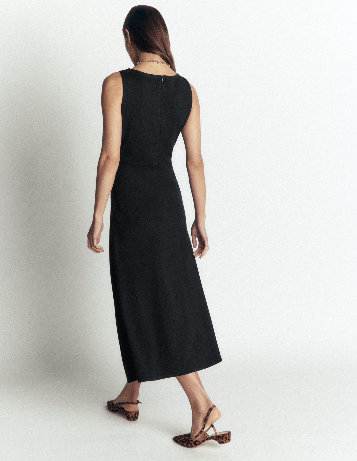 Asymetric Ponte Midi Dress-Black