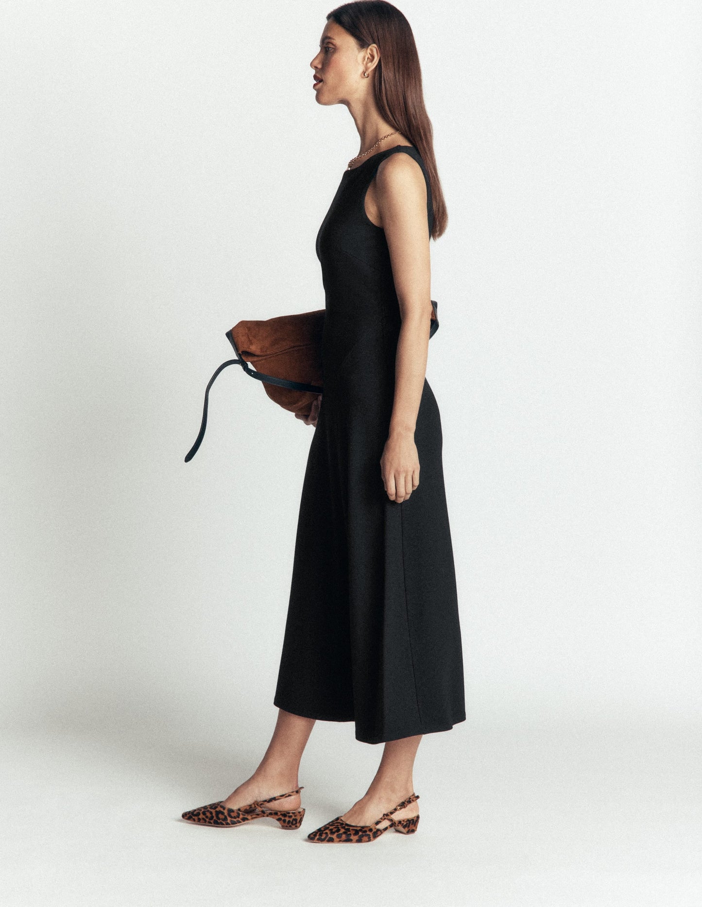 Asymetric Ponte Midi Dress-Black