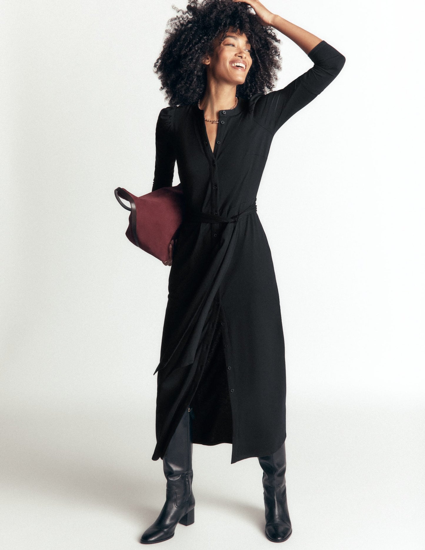 Honor Column Jersey Midi Dress-Black