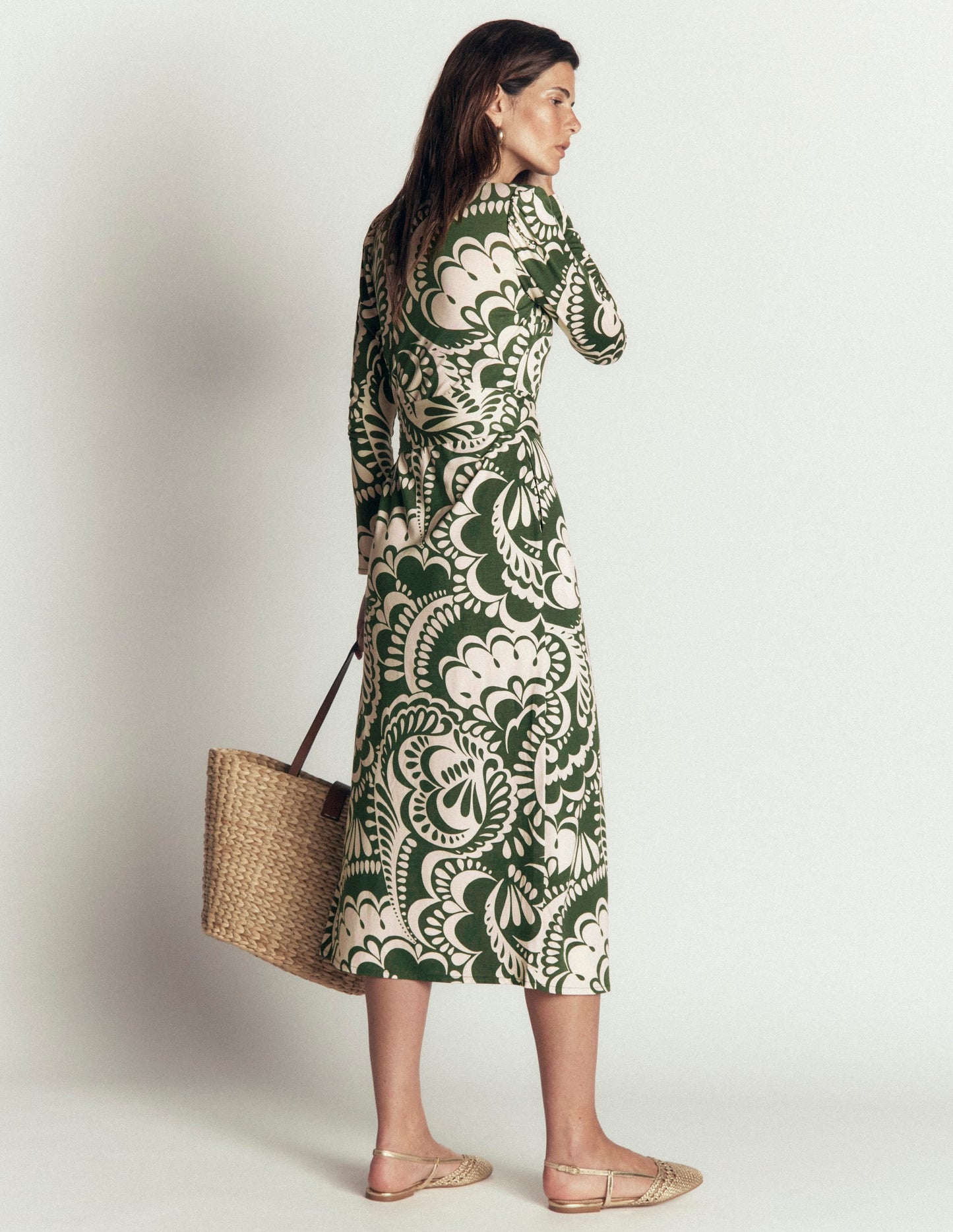 Honor Column Jersey Midi Dress-Chive, Flourishing Medley