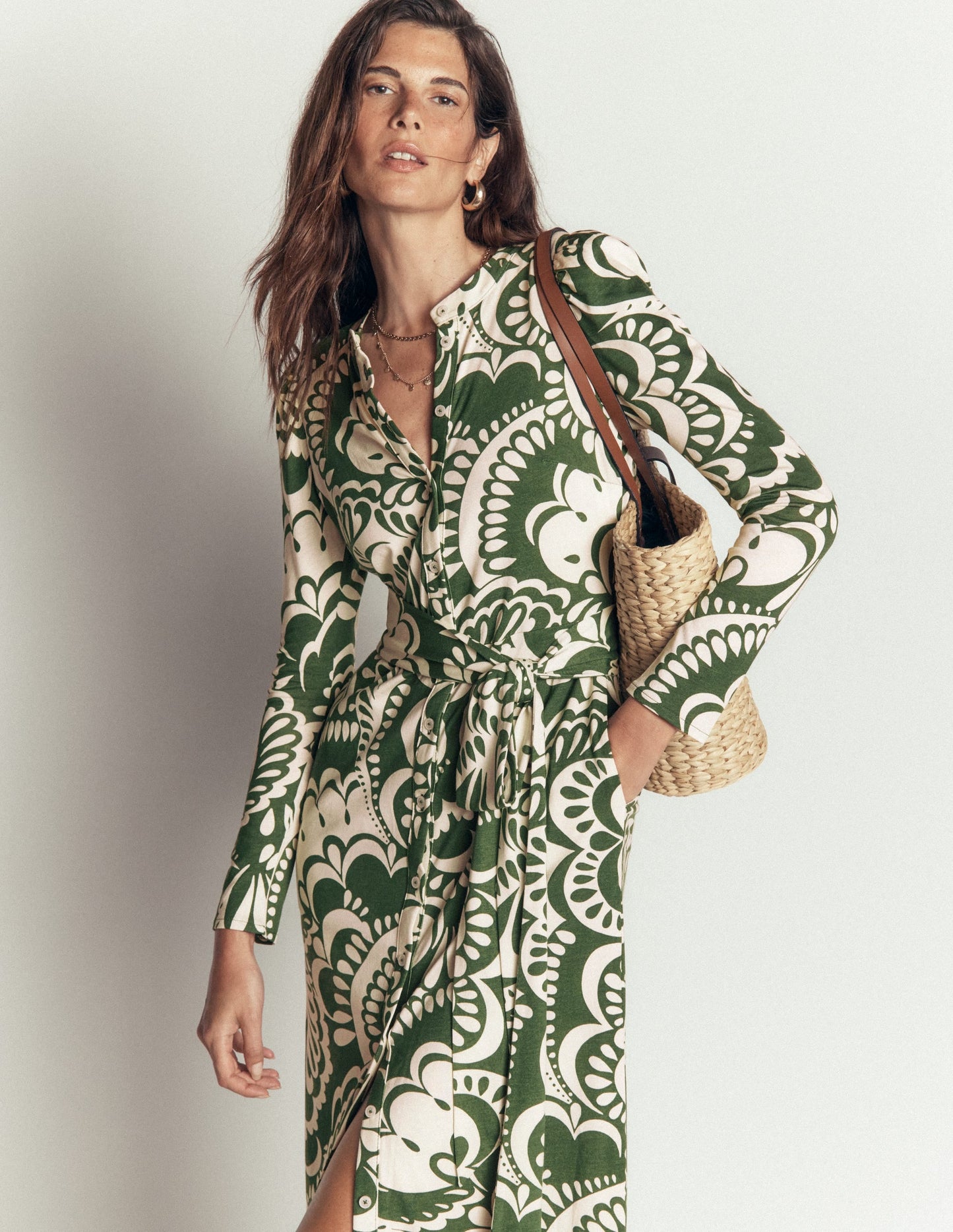 Honor Column Jersey Midi Dress-Chive, Flourishing Medley