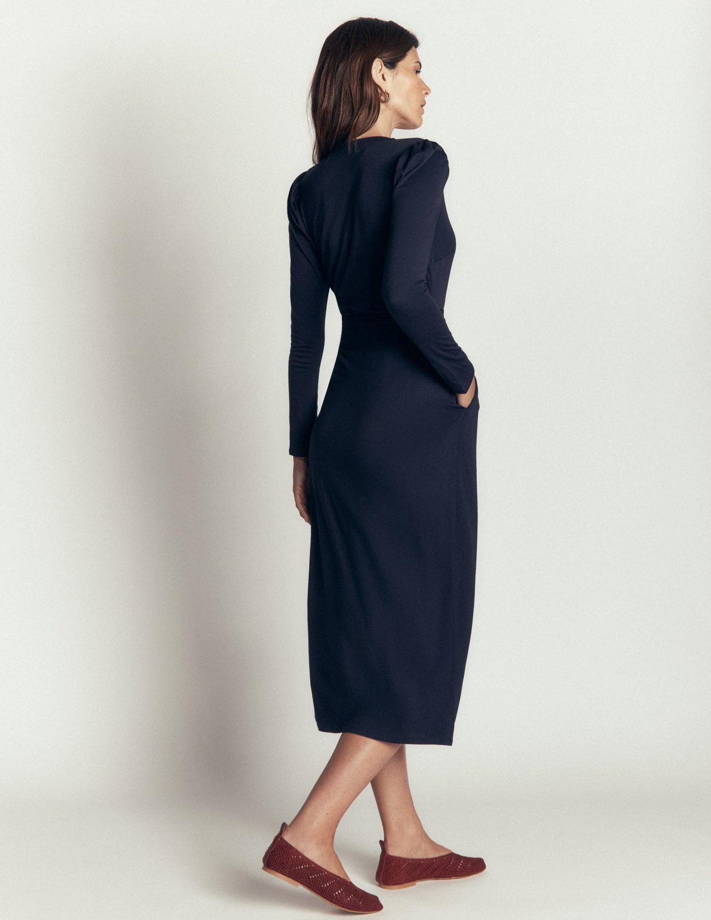 Honor Column Jersey Midi Dress-Navy