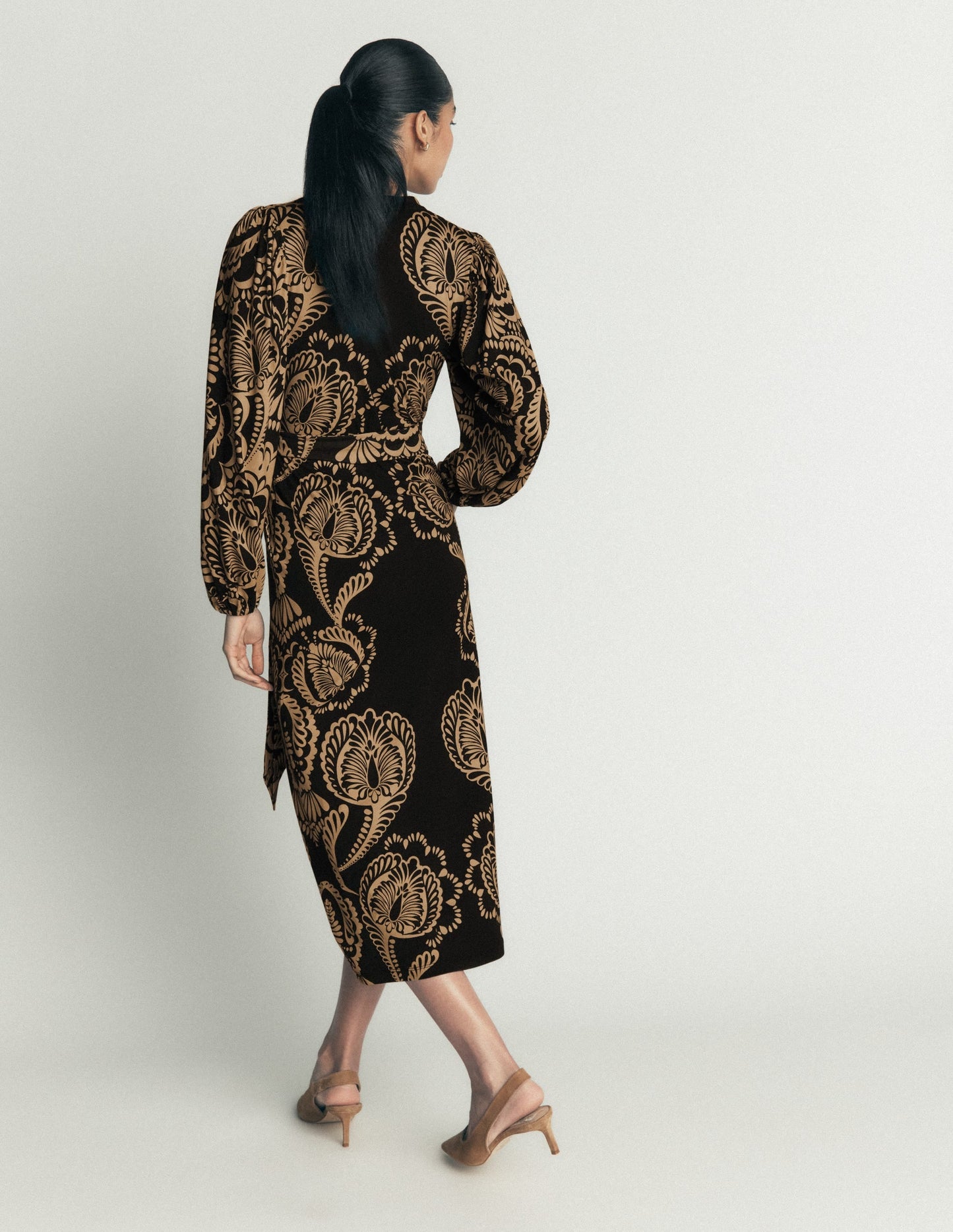 Eli Belted Jersey Midi Dress-Black, Flourishing Medley