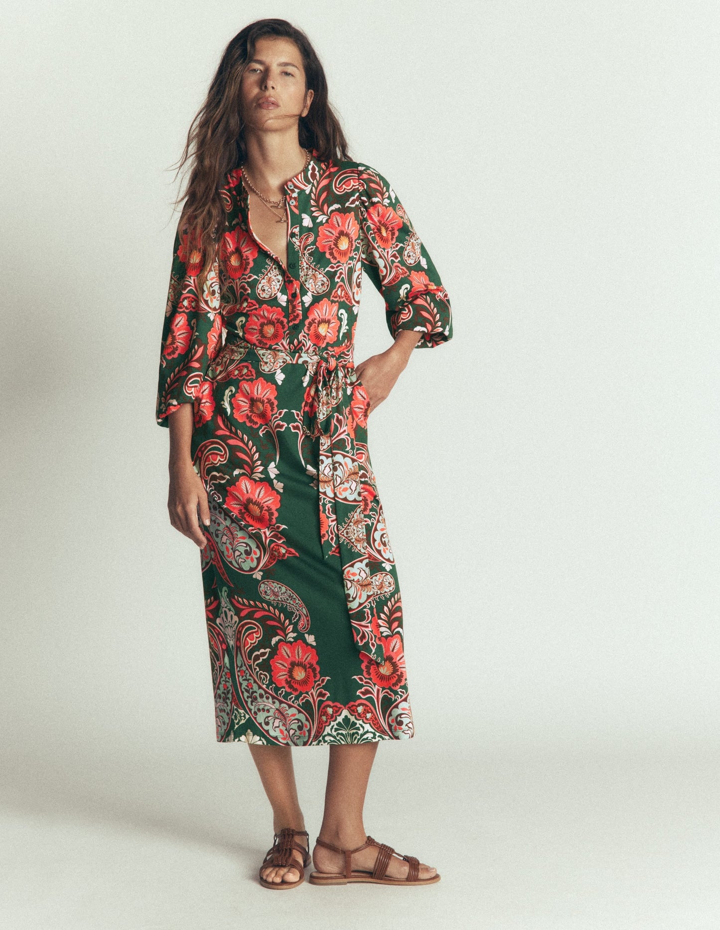 Eli Belted Jersey Midi Dress-Hunter Green, Bohemia Dream