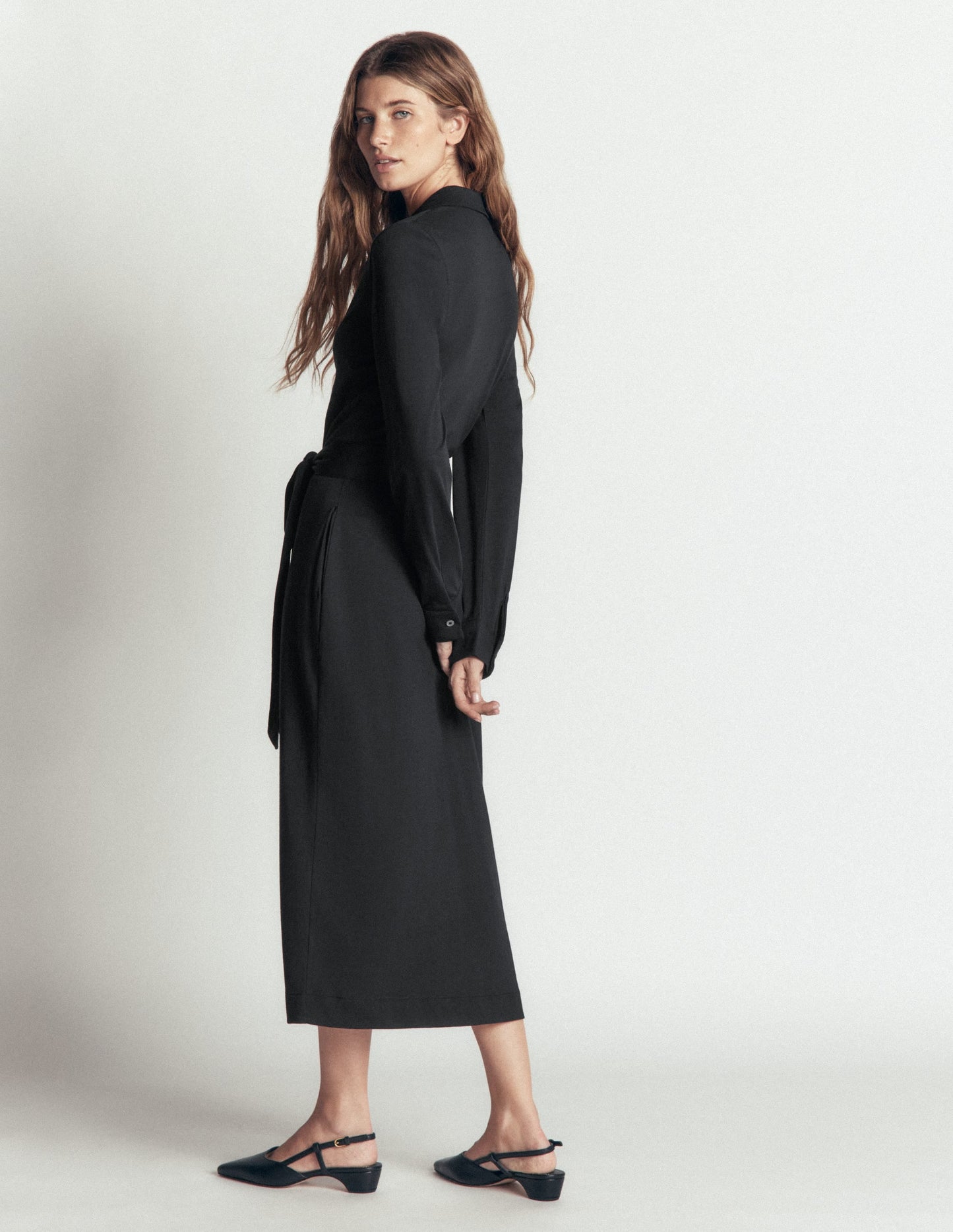 Ruched Jersey Shirt Dress-Black