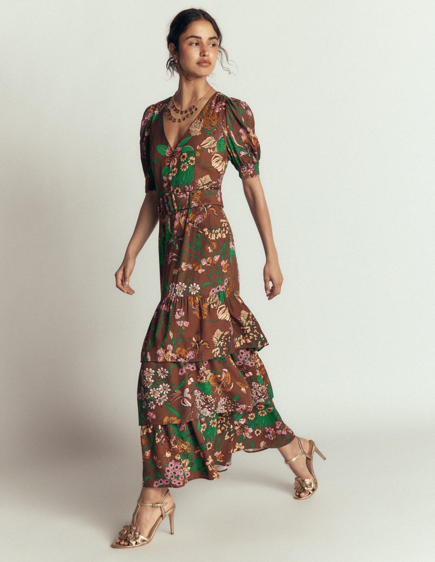 V Neck Layered Dress-Woodland, Whimsical Flora
