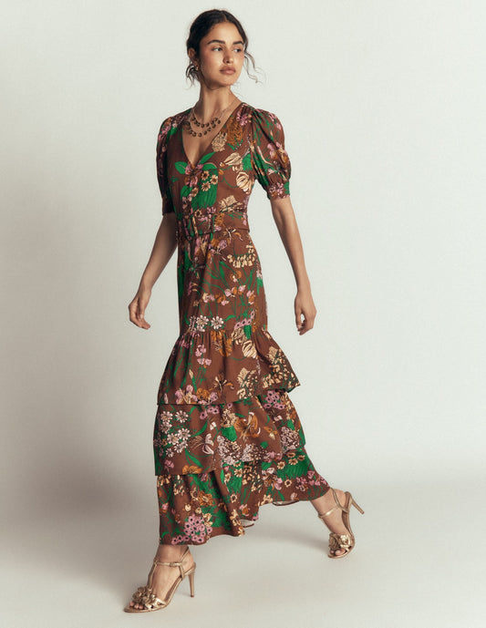 V Neck Layered Dress-Woodland, Whimsical Flora