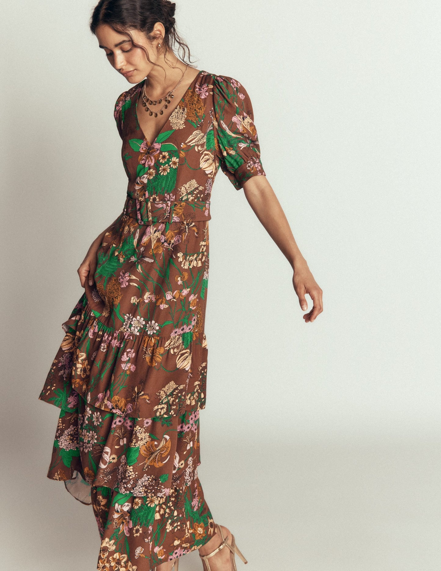 V Neck Layered Dress-Woodland, Whimsical Flora