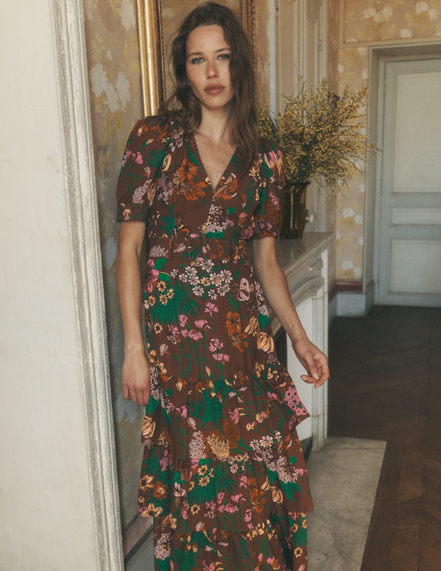 V Neck Layered Dress-Woodland, Whimsical Flora