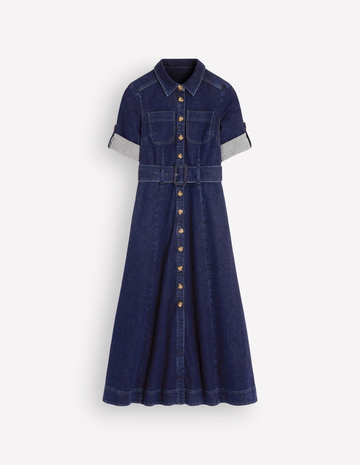 Denim Midi Shirt Dress-Indigo
