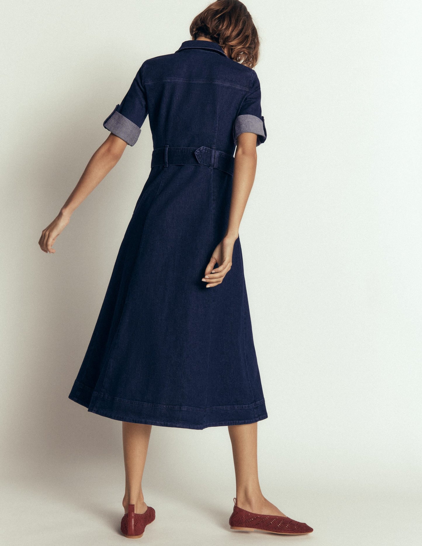 Denim Midi Shirt Dress-Indigo