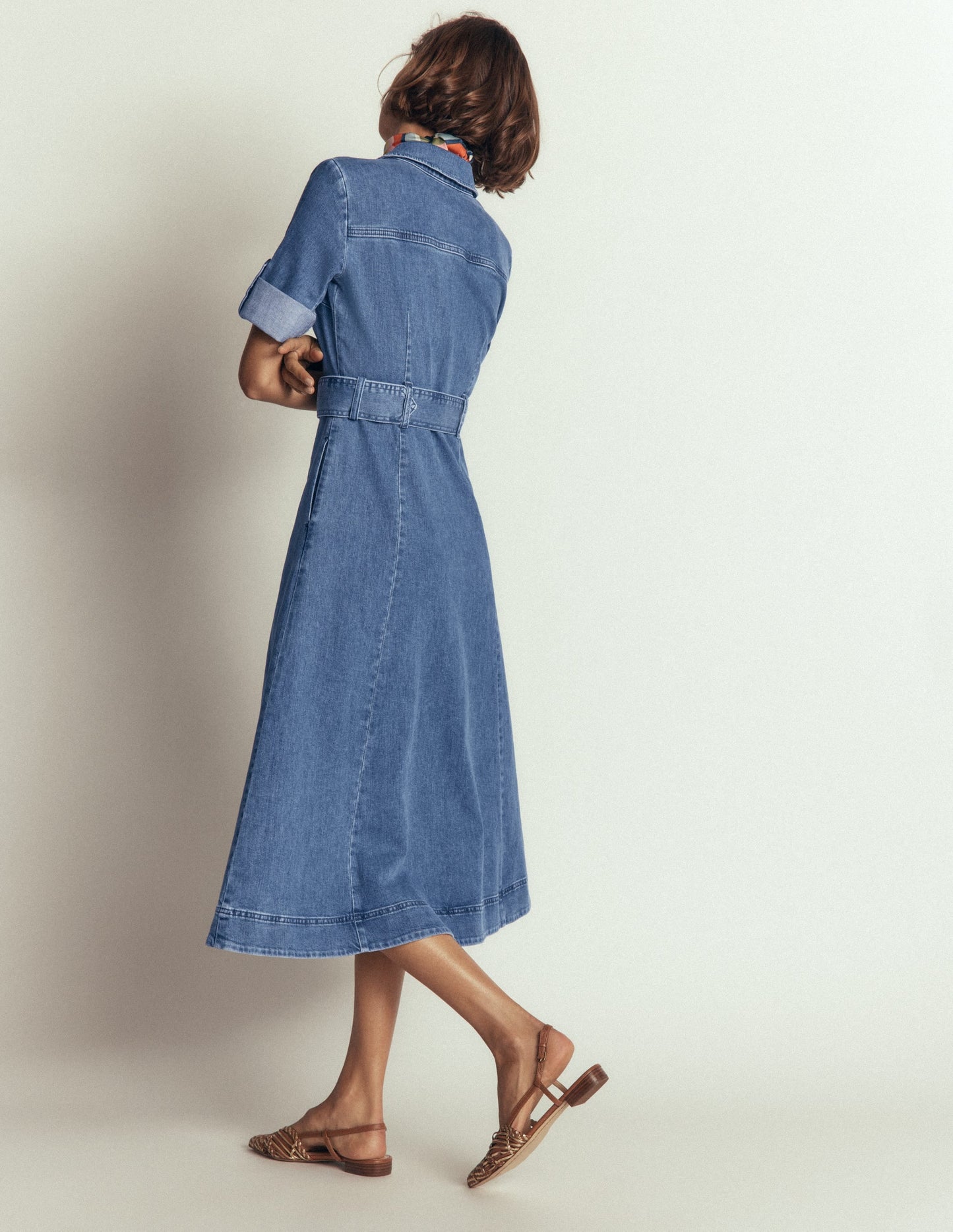 Denim Midi Shirt Dress-Light Vintage