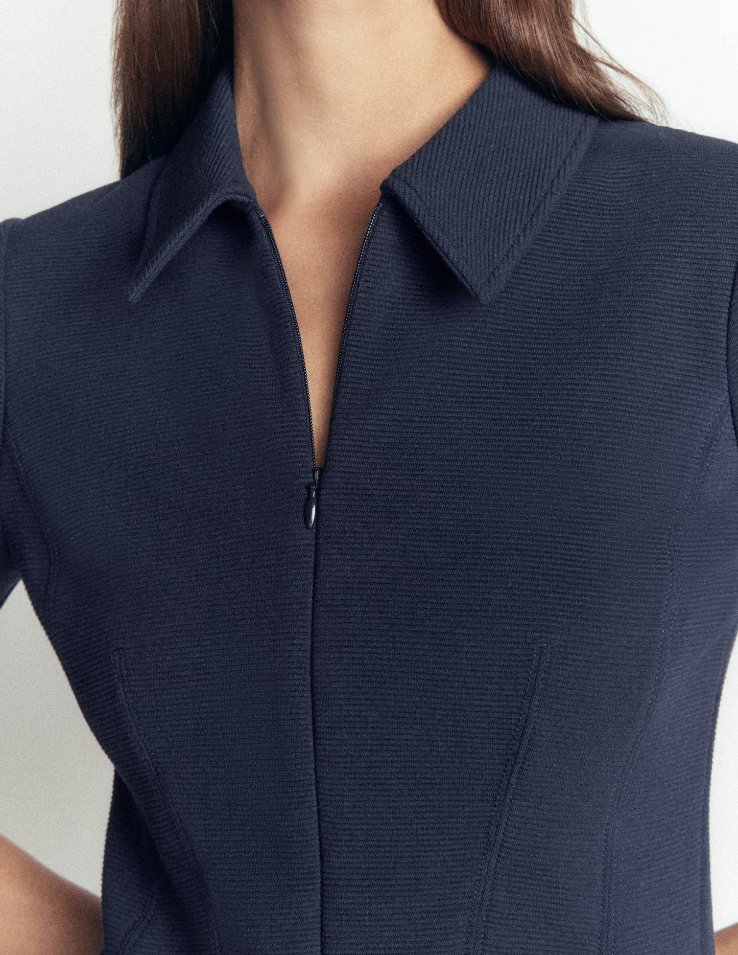 Nia Short Sleeve Ottoman Dress-Navy