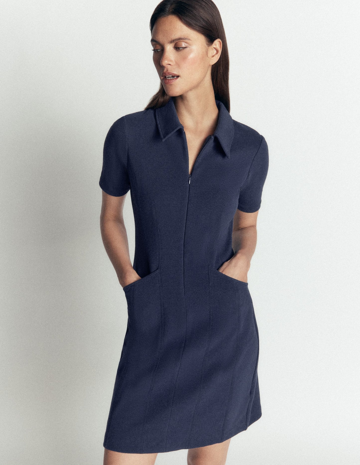 Nia Short Sleeve Ottoman Dress-Navy
