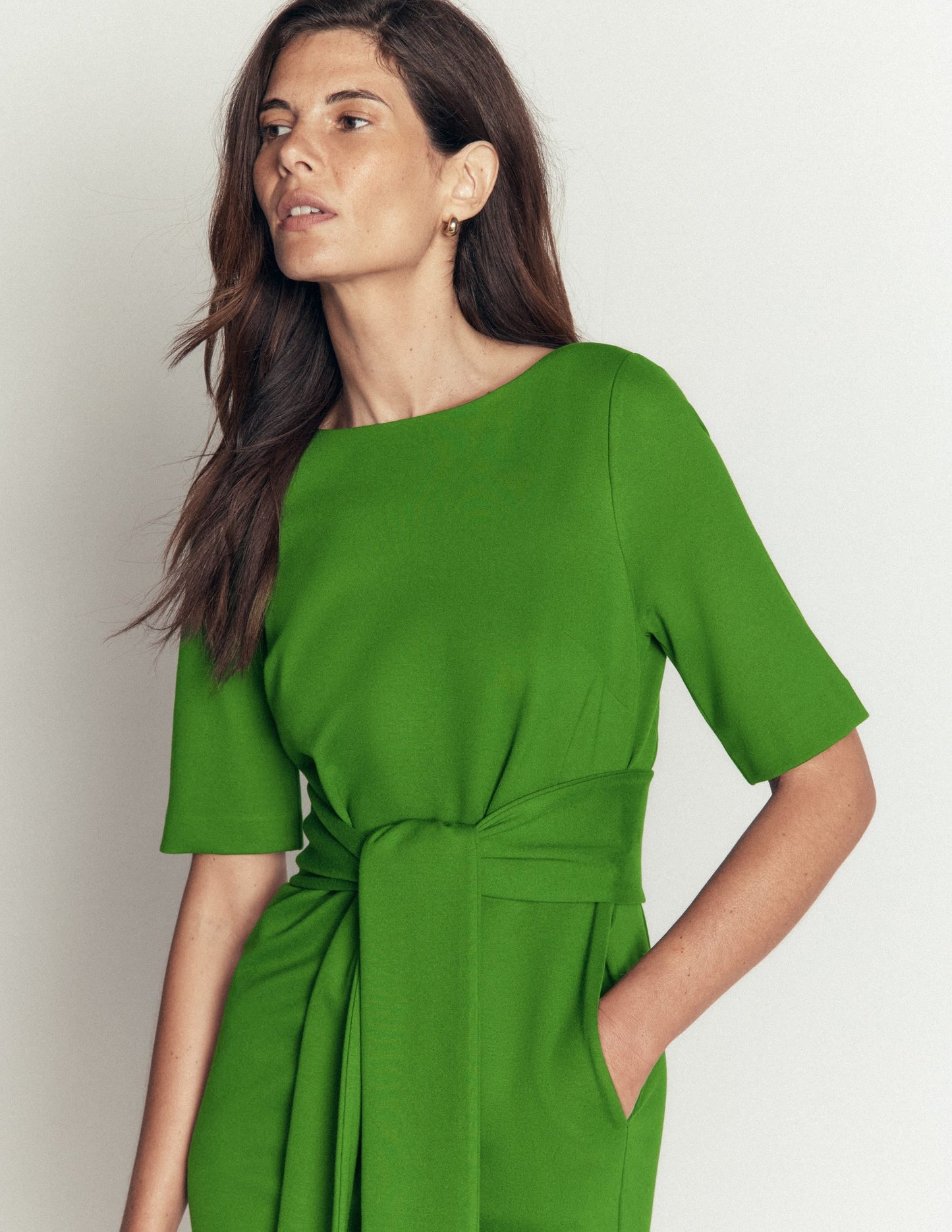 Belted Ponte Midi Dress-Promenade Green