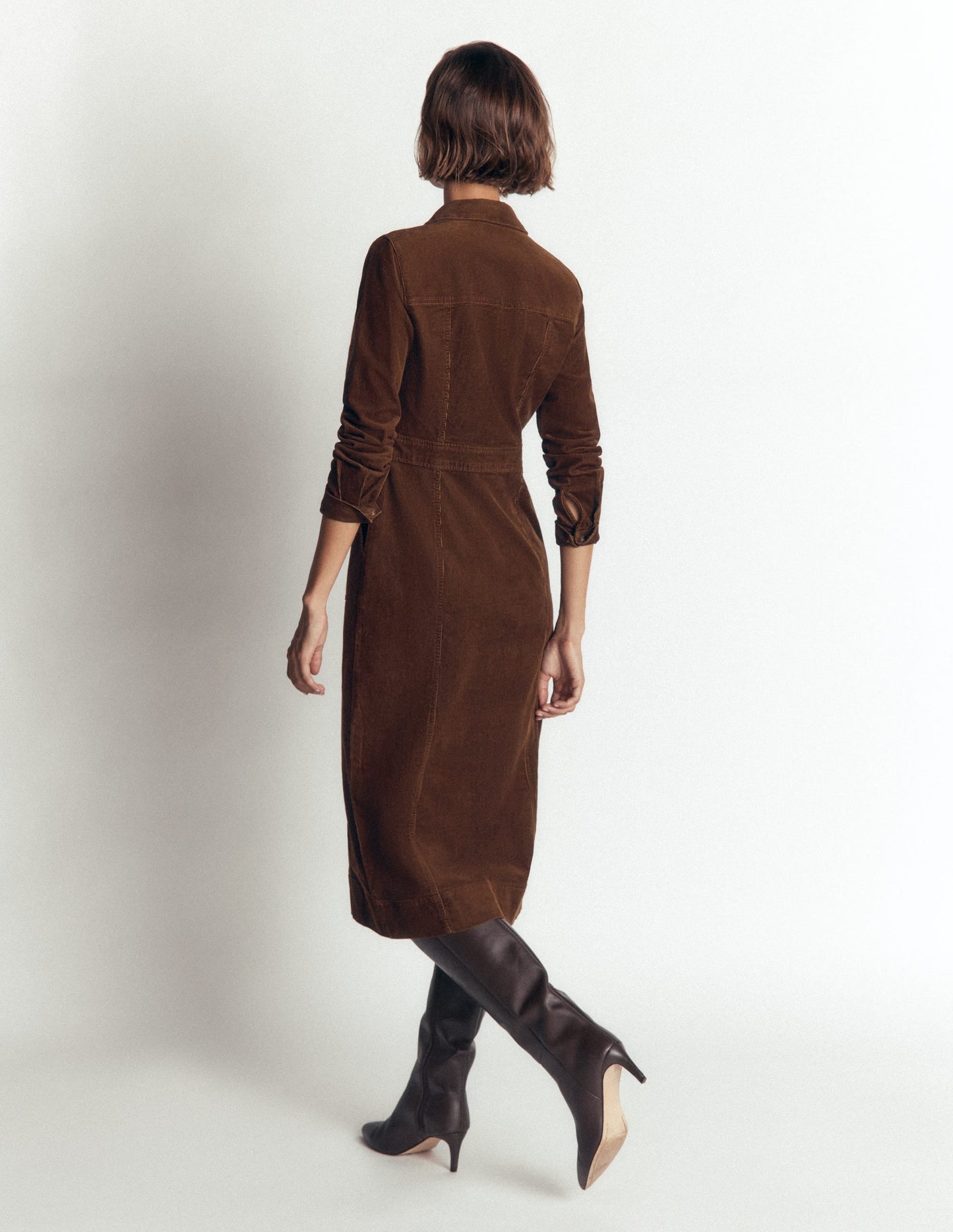 Fleur Cord Midi Dress-Raw Umber