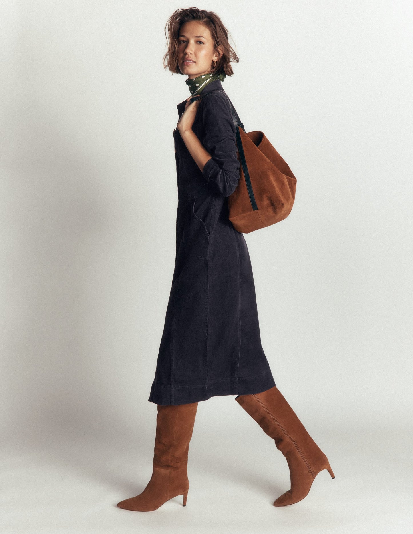 Fleur Cord Midi Dress-Navy