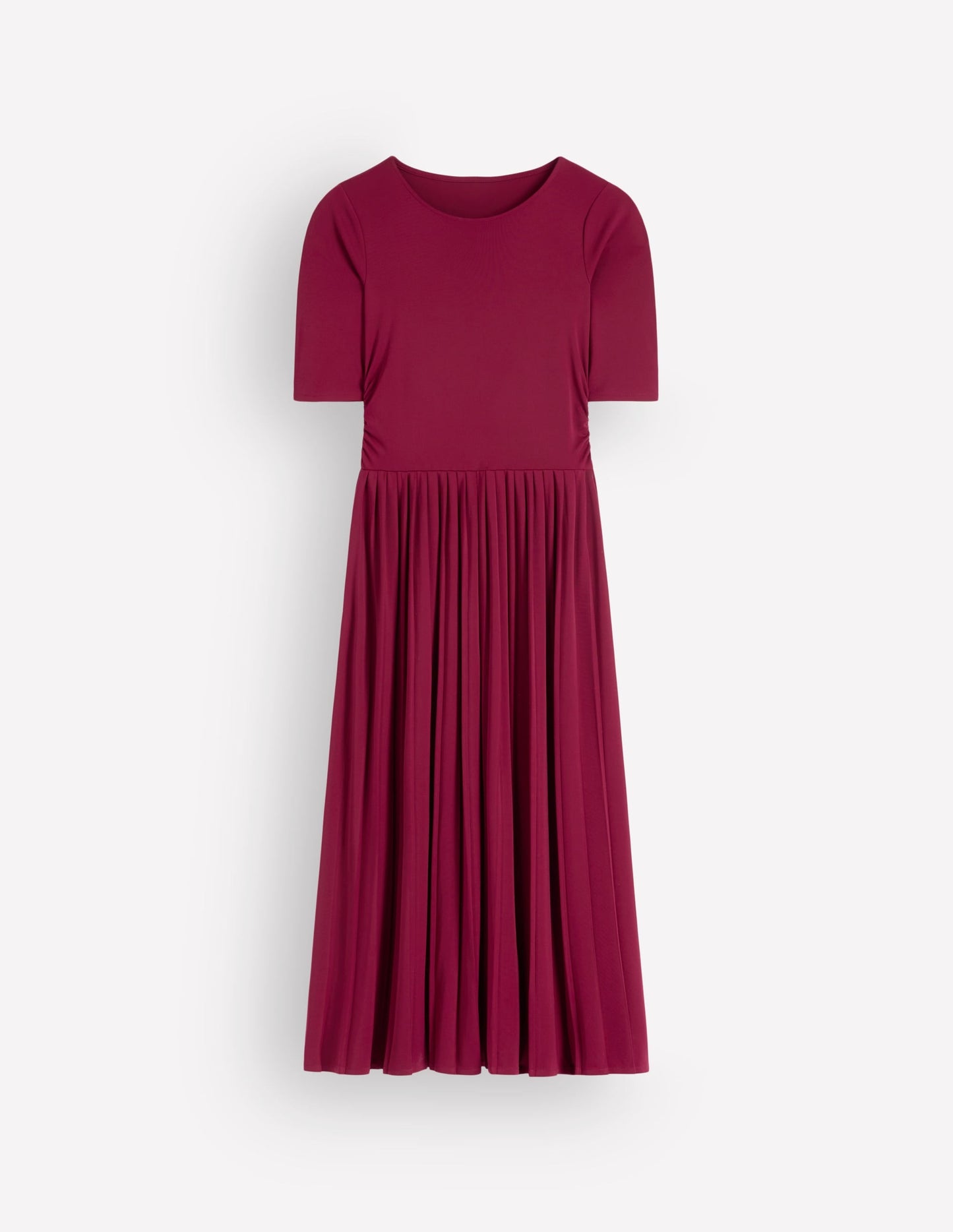 Pleated Jersey Midi Dress-Beetroot Red