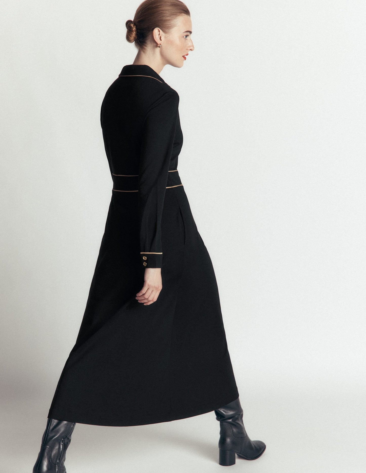 Etta Piping Detail Ponte Dress-Black, Camel