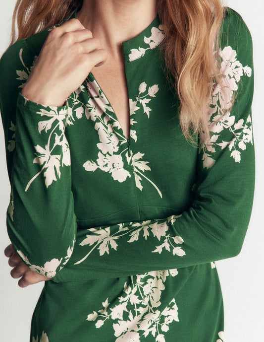 Hope Zip Detail Jersey Dress-Hunter Green, Flecked Bunch