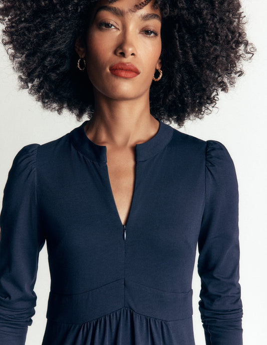 Hope Zip Detail Jersey Dress-Navy