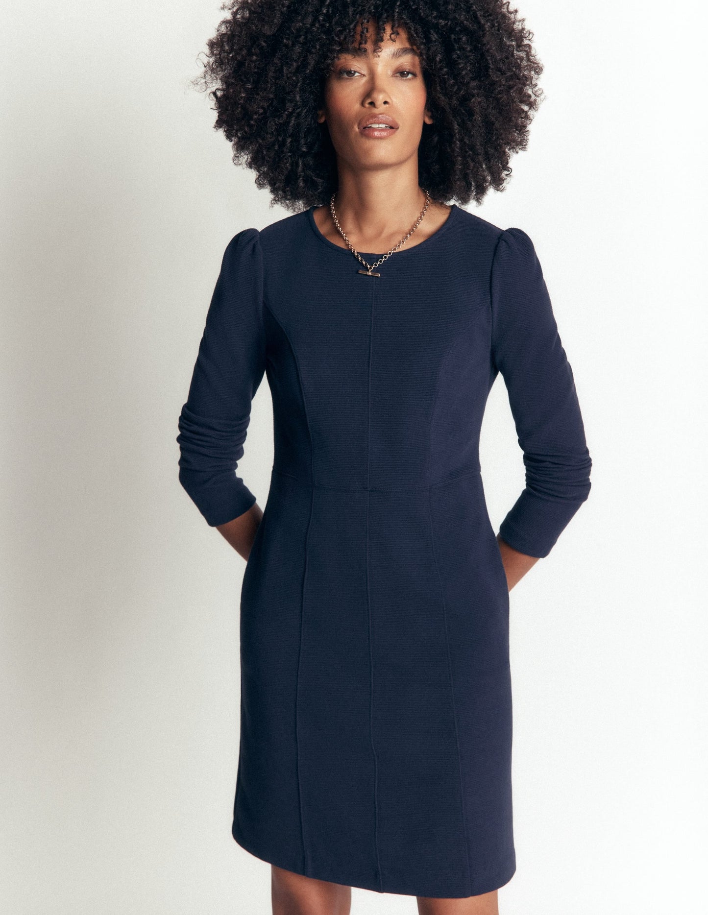 Marla Seamed Ottoman Dress-Navy