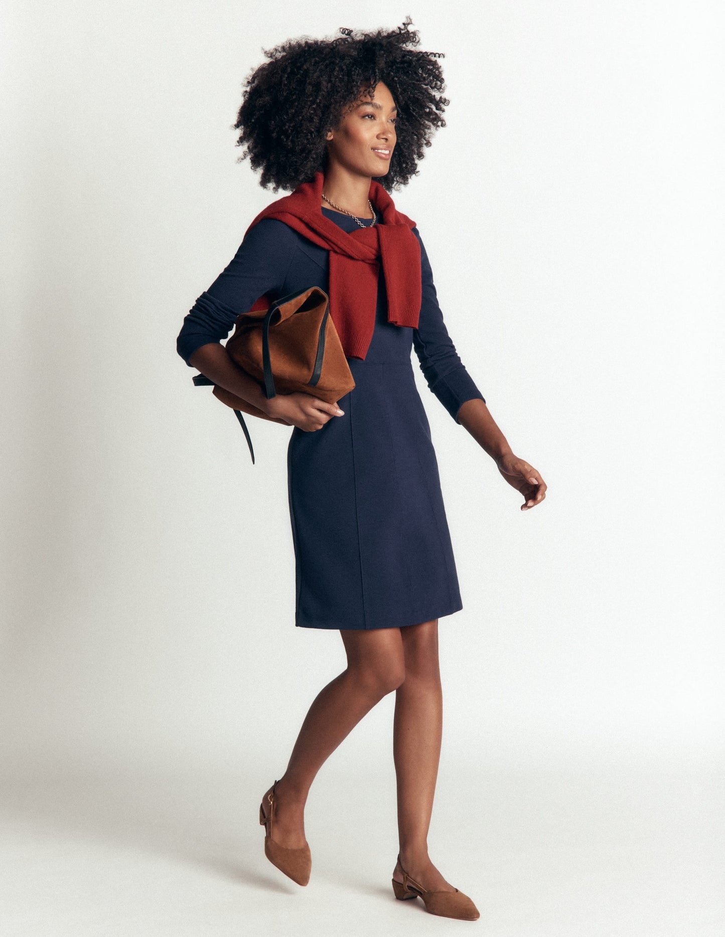 Marla Seamed Ottoman Dress-Navy