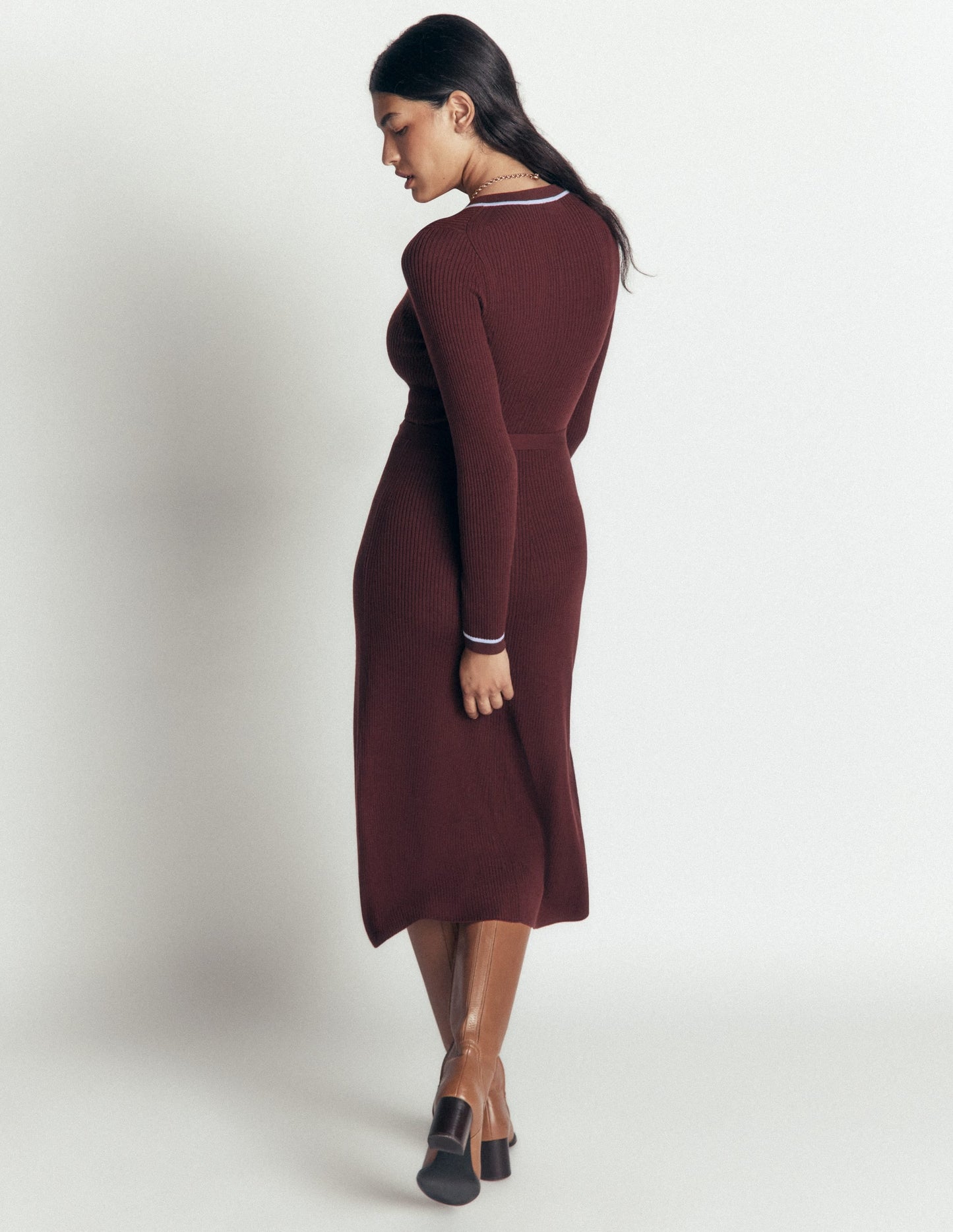 Paula Ribbed Crew Dress-Raw Umber, Faded Denim