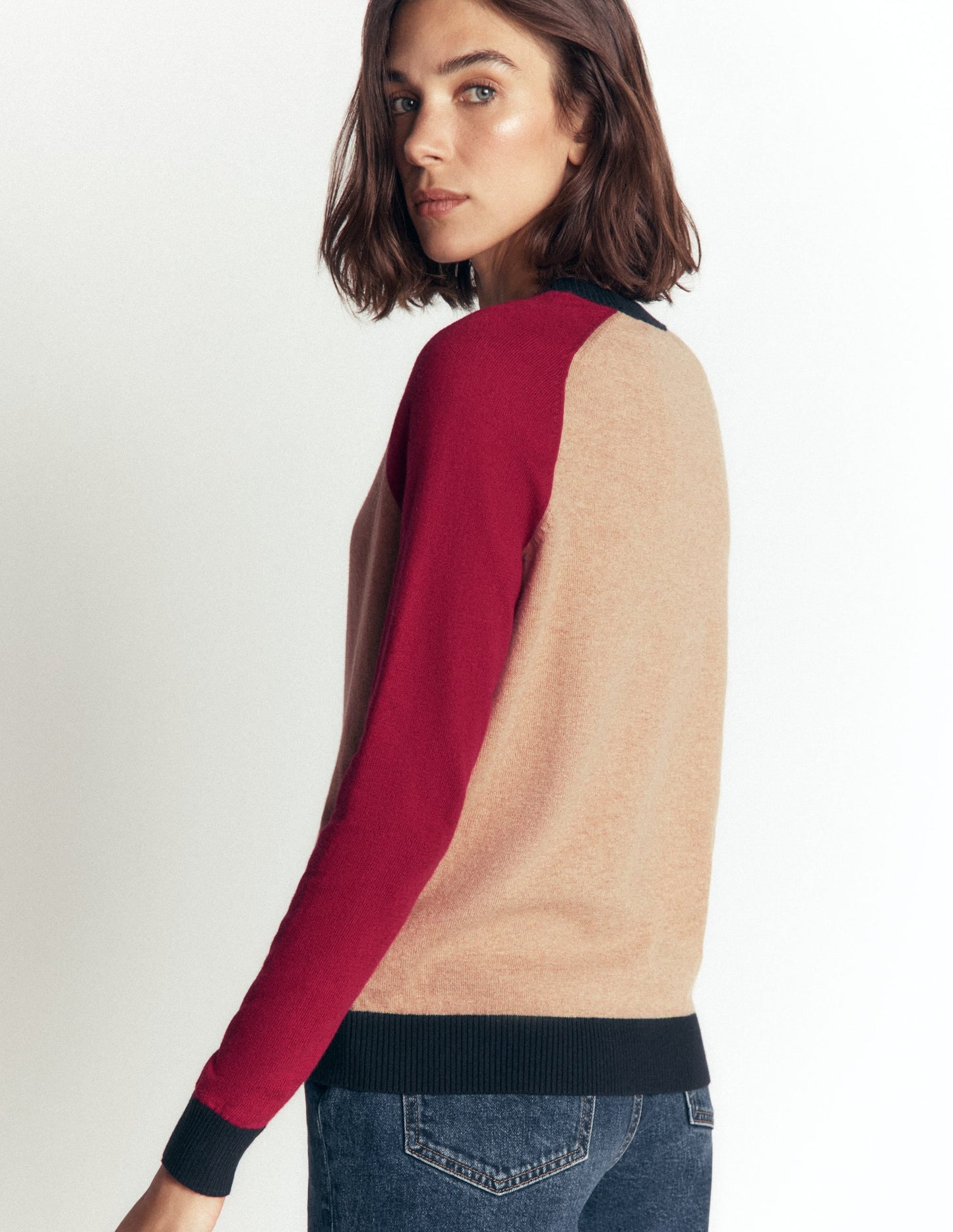 Meg Raglan Sleeve Jumper-Camel melange, red
