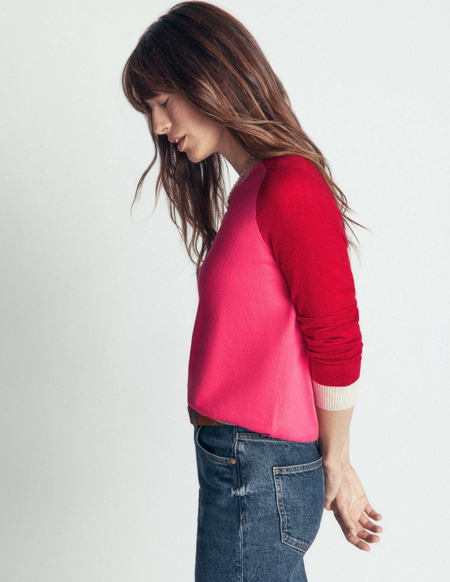 Meg Raglan Sleeve Jumper-Pink colour block