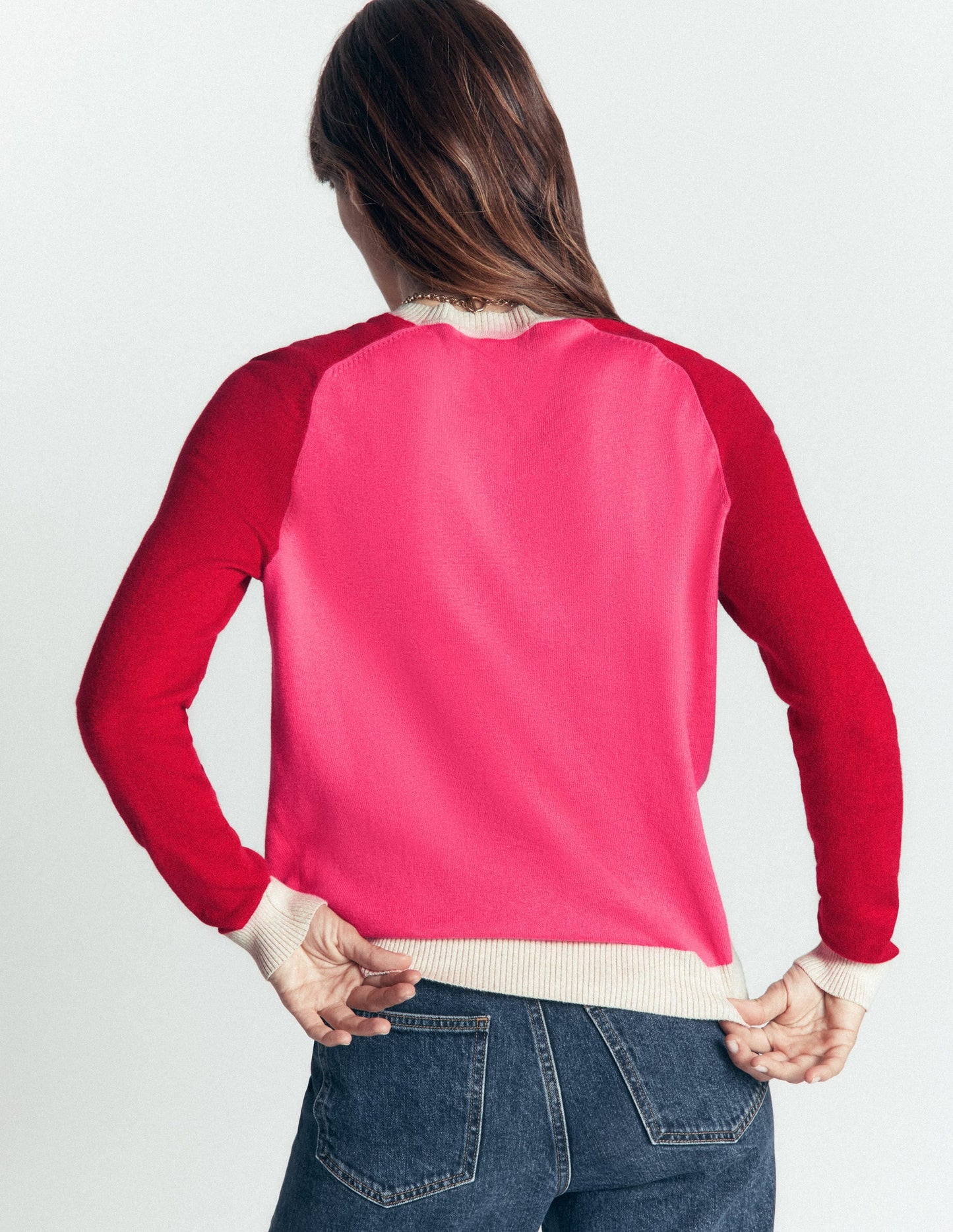 Meg Raglan Sleeve Jumper-Pink colour block