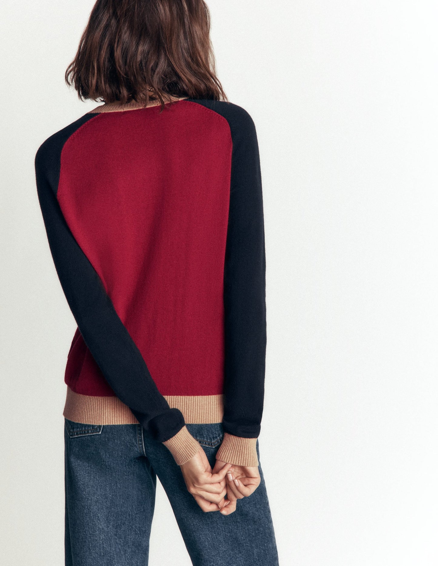 Meg Raglan Sleeve Cardigan-Red colour block