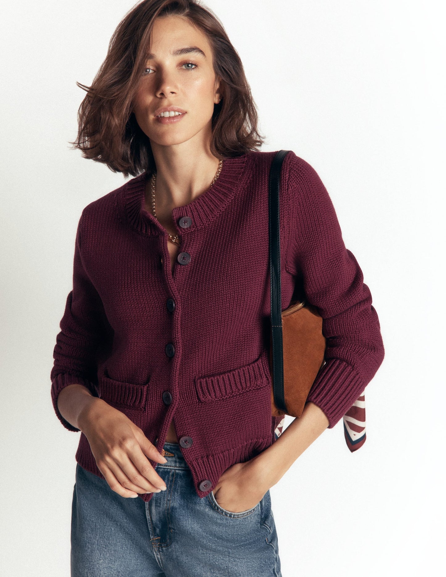 Lucy Chunky Cotton Cardigan-Maroon banner