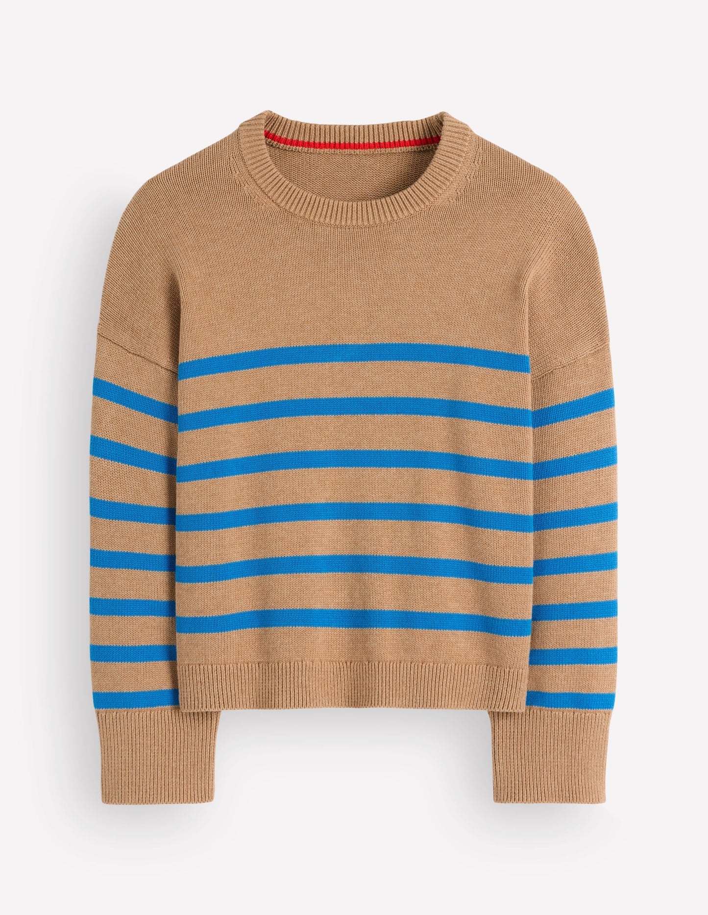 Lucy Relaxed Cotton Jumper-Camel, Blue Stripe