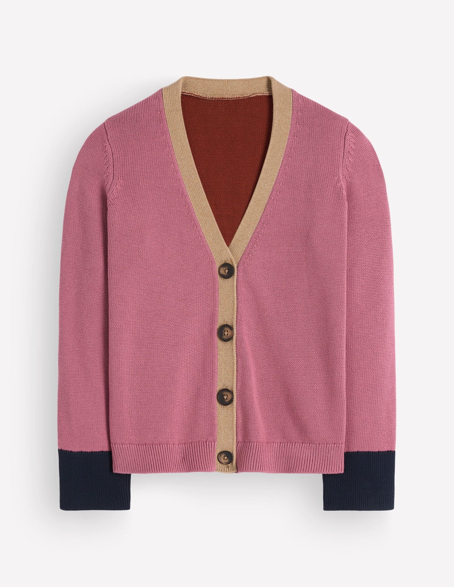 Lucy Relaxed Cotton Cardigan-Pink Heather Colour Block