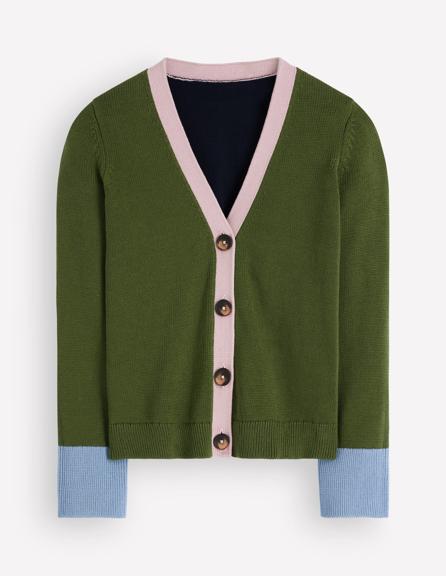Lucy Relaxed Cotton Cardigan-Forest Green Colour Block