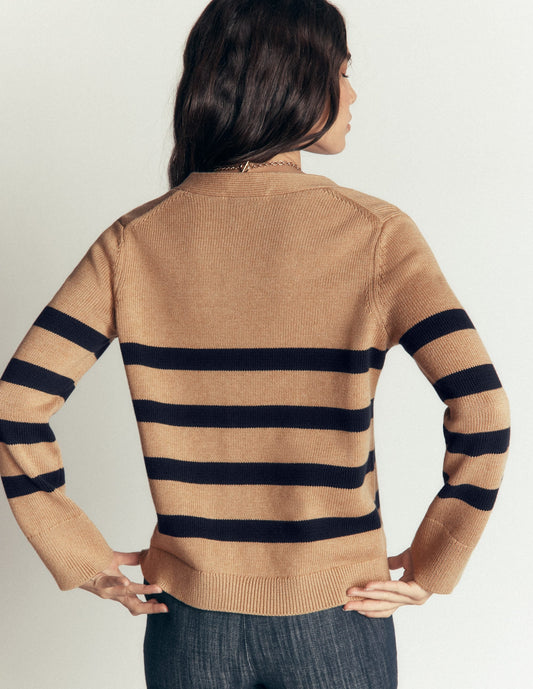 Lucy Relaxed Cotton Cardigan-Camel Melange, Stripe