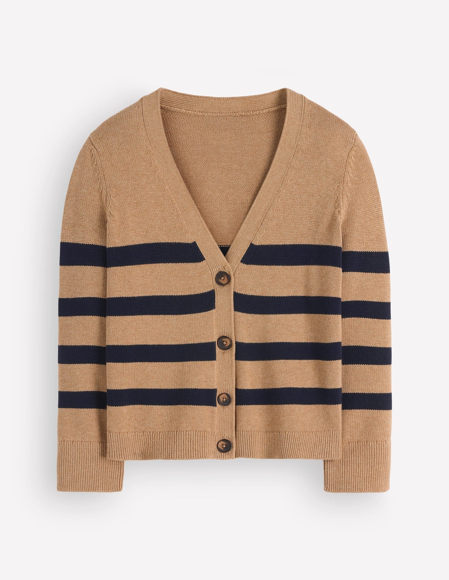Lucy Relaxed Cotton Cardigan-Camel Melange, Stripe