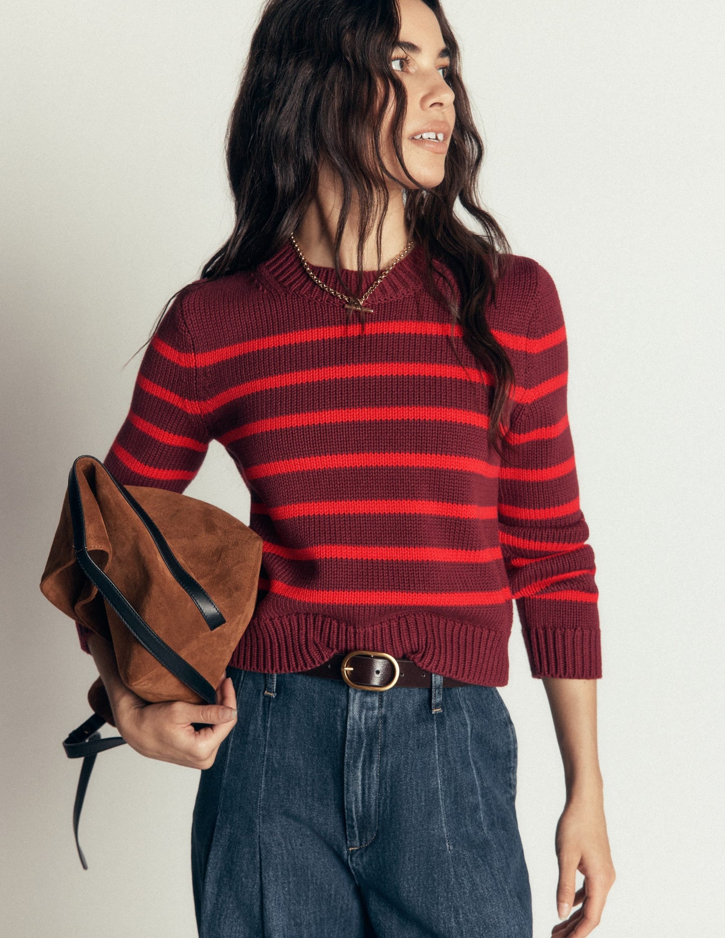 Lucy Chunky Cotton Jumper-Chestnut, Poppy Red